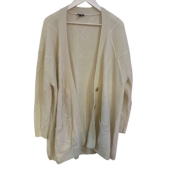 Talbots ARGYLE TEXTURE CARDIGAN plus size 2X cream button front ribbed Style # P - Picture 3 of 7